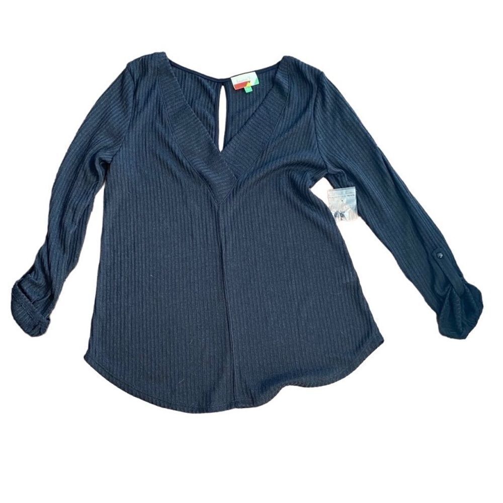 Modcloth Fervour Sweater Roll Tab Sleeve V Neck Large NWOT